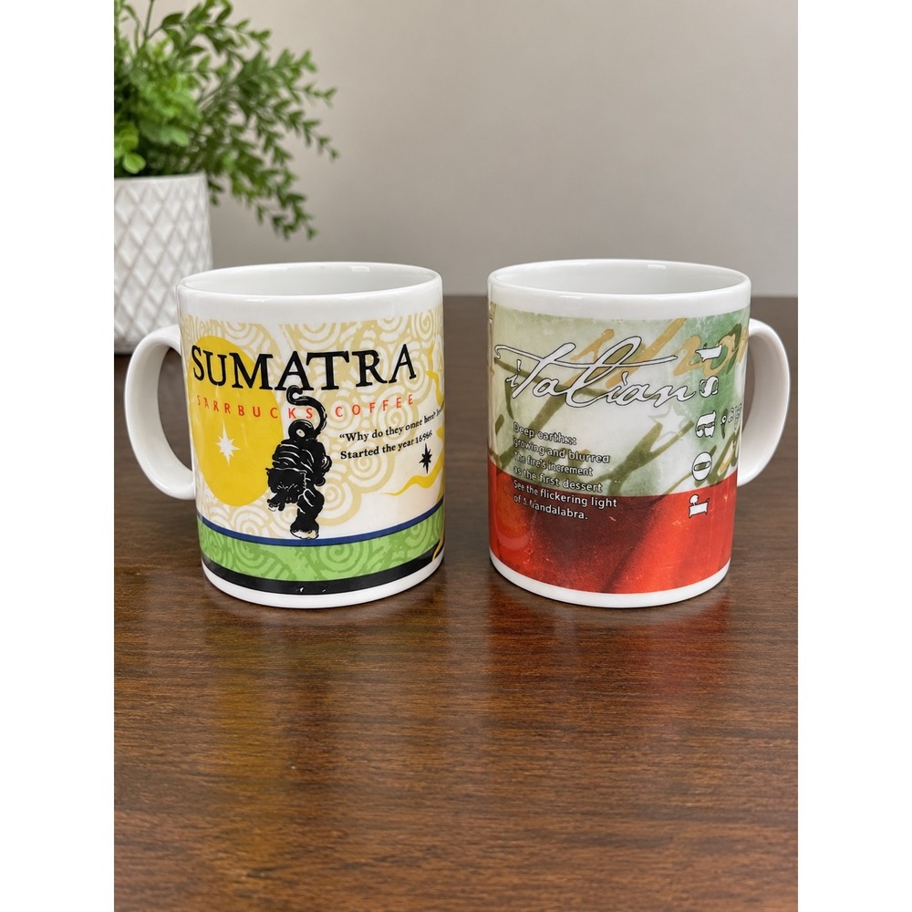 Vintage 1998 Starbucks Coffee Mug Set Sumatra Tiger & Italian Roast 2pc 12oz